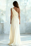 One Shoulder Sheath Ivory Ruched Evening Dress
