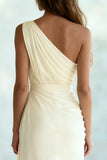 One Shoulder Sheath Ivory Ruched Evening Dress
