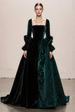 Dark Green Velvet Long Sleeve Evening Dress