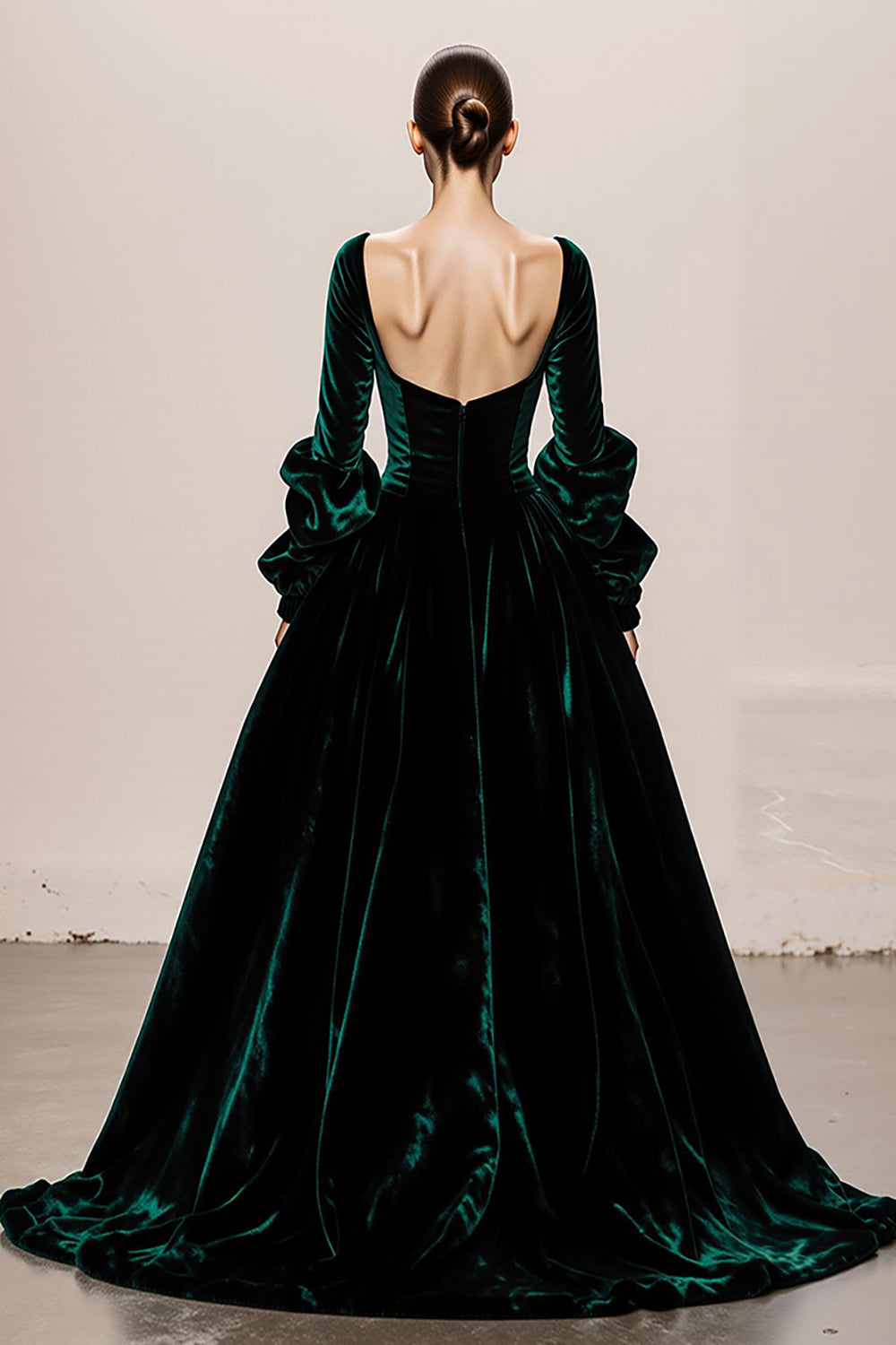 Dark Green Velvet Long Sleeve Evening Dress