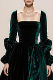 Dark Green Velvet Long Sleeve Evening Dress