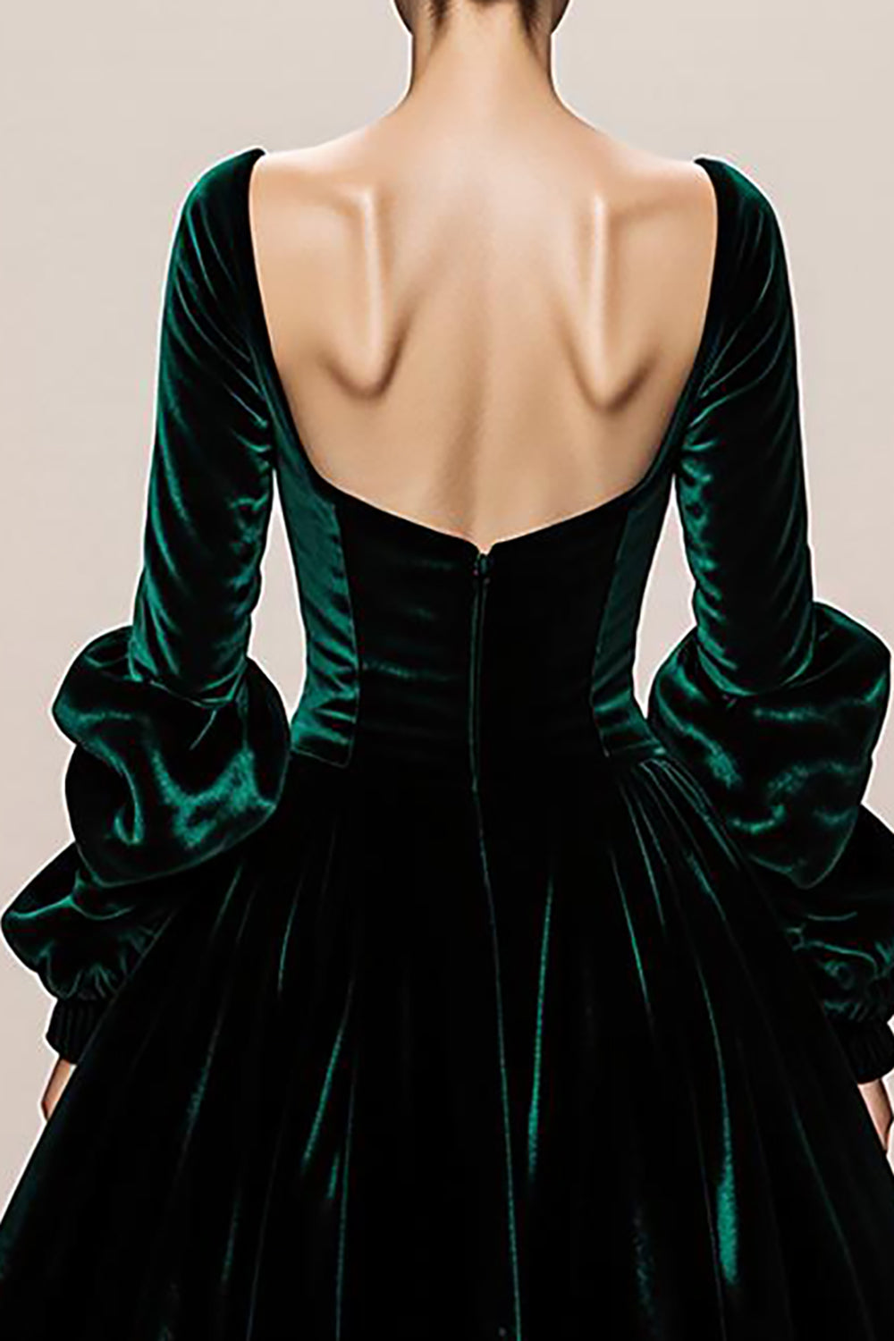 Dark Green Velvet Long Sleeve Evening Dress