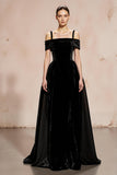 Black Velvet Cold Shoulder A Line Evening Dress