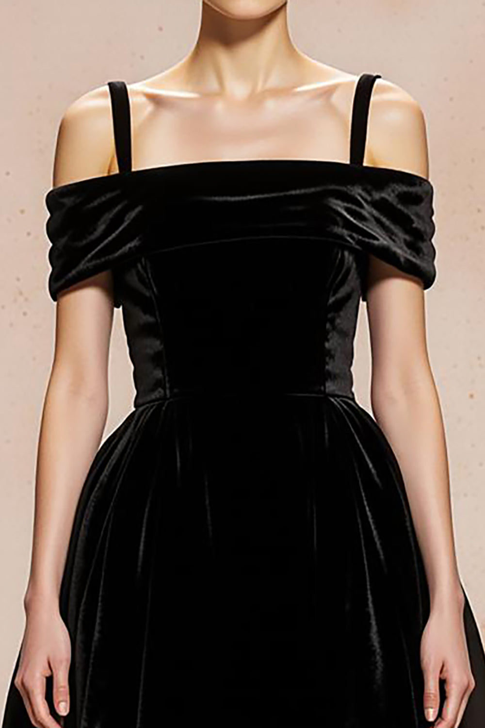 Black Velvet Cold Shoulder A Line Evening Dress