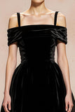Black Velvet Cold Shoulder A Line Evening Dress