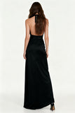 Black Velvet Halter Sheath Ruched Evening Dress