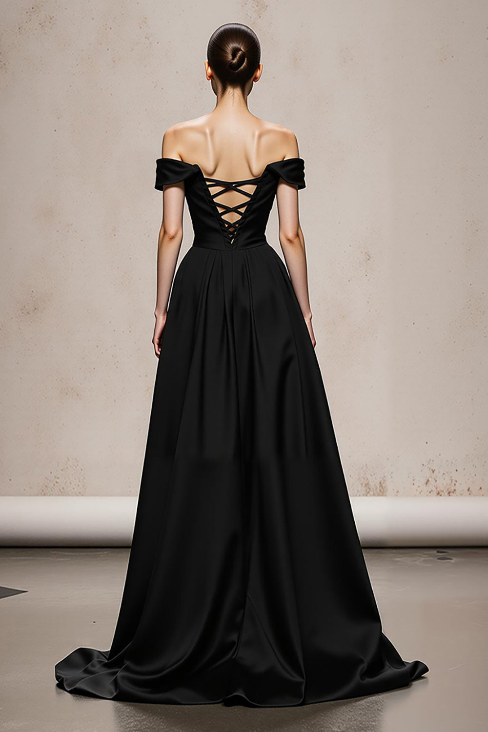 Off the Shoulder A-Line Black and White Evening Dress