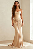 Ivory Mermaid Spaghetti Straps Ruched Evening Dress