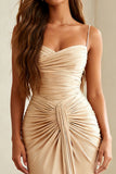 Ivory Mermaid Spaghetti Straps Ruched Evening Dress