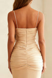 Ivory Mermaid Spaghetti Straps Ruched Evening Dress