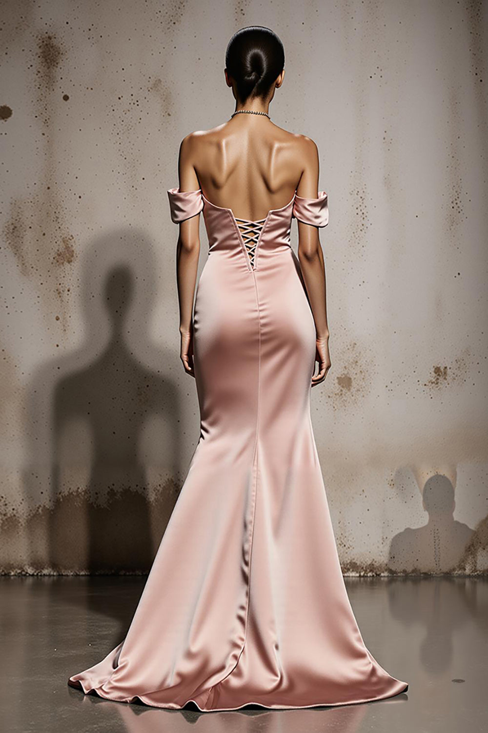 Off The Shoulder Mermaid Light Pink Satin Evening Dress