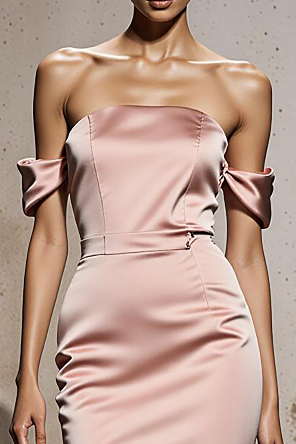 Off The Shoulder Mermaid Light Pink Satin Evening Dress
