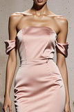 Off The Shoulder Mermaid Light Pink Satin Evening Dress
