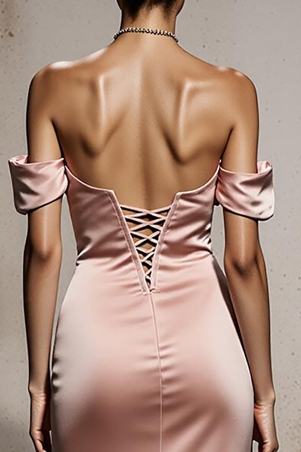 Off The Shoulder Mermaid Light Pink Satin Evening Dress