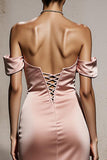 Off The Shoulder Mermaid Light Pink Satin Evening Dress
