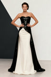Strapless A-Line Black and White Evening Dress
