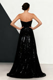 Strapless A-Line Black and White Evening Dress