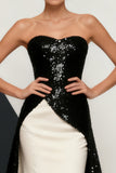 Strapless A-Line Black and White Evening Dress
