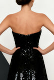 Strapless A-Line Black and White Evening Dress