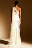 One Shoulder Sheath Satin White Evening Dress