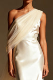 One Shoulder Sheath Satin White Evening Dress