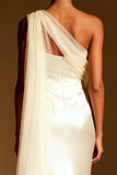 One Shoulder Sheath Satin White Evening Dress