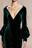 Dark Green Long Sleeve Mermaid Velvet Evening Dress
