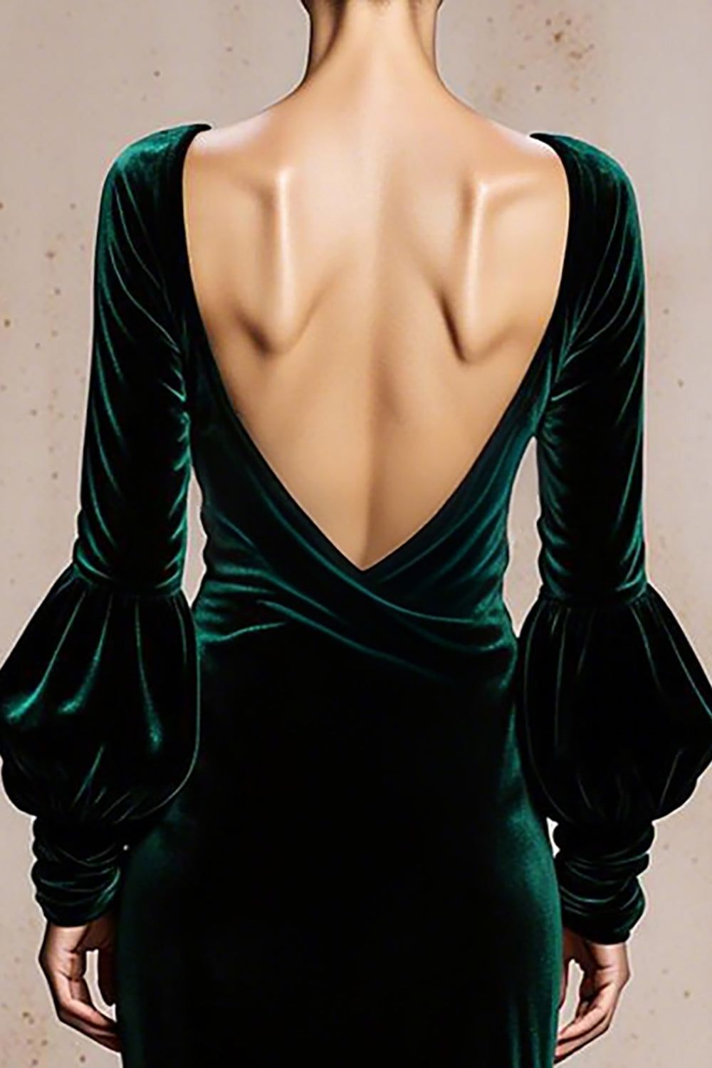 Dark Green Long Sleeve Mermaid Velvet Evening Dress