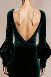 Dark Green Long Sleeve Mermaid Velvet Evening Dress