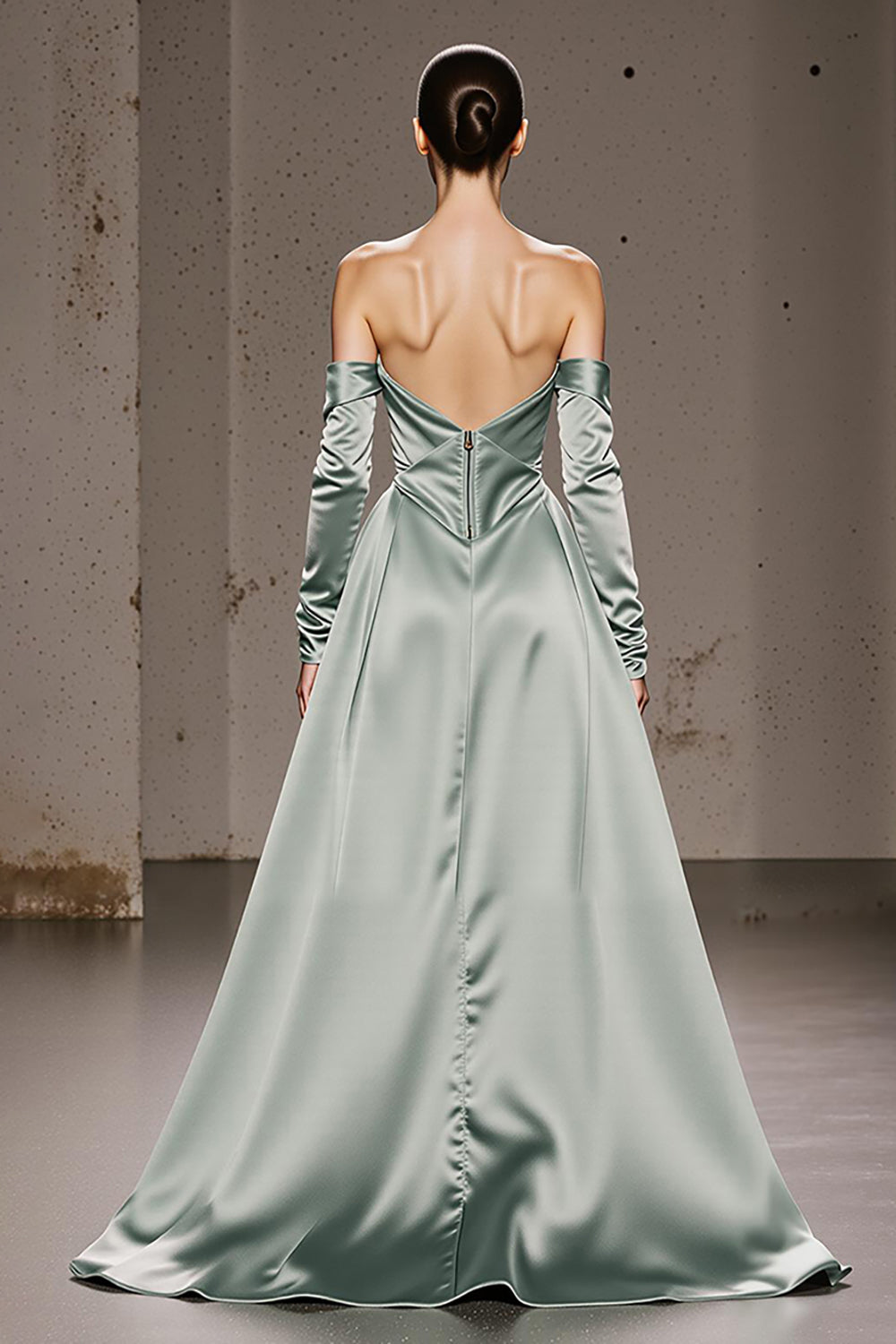 Off the Shoulder Mint Green Sheath Satin Evening Dress
