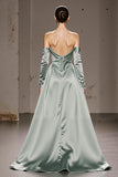 Off the Shoulder Mint Green Sheath Satin Evening Dress
