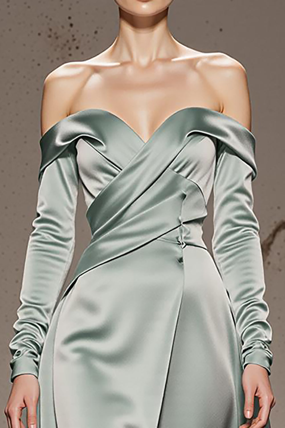 Off the Shoulder Mint Green Sheath Satin Evening Dress