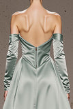 Off the Shoulder Mint Green Sheath Satin Evening Dress