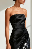 Black Strapless A Line Evening Dress with Slit