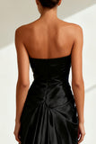 Black Strapless A Line Evening Dress with Slit