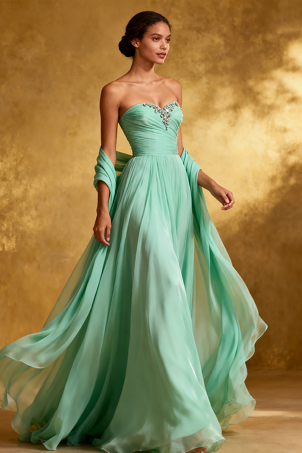 Sweetheart A Line Chiffon Mint Green Evening Dress