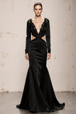Black Mermaid Long Sleeve Cut Out Evening Dress