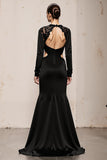 Black Mermaid Long Sleeve Cut Out Evening Dress