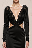 Black Mermaid Long Sleeve Cut Out Evening Dress