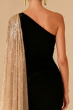 One Shoulder Black Mermaid Evening Dress with Slit
