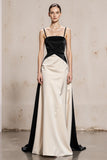 Black and White Spaghetti Straps Satin Evening Dress