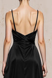 Black and White Spaghetti Straps Satin Evening Dress