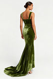 Olive Velvet Mermaid Ruched Evening Dress