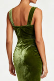 Olive Velvet Mermaid Ruched Evening Dress