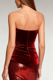 Strapless Mermaid Ruched Burgundy Evening Dress
