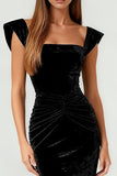 Velvet Black Mermaid Evening Dress with Slit