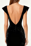 Velvet Black Mermaid Evening Dress with Slit