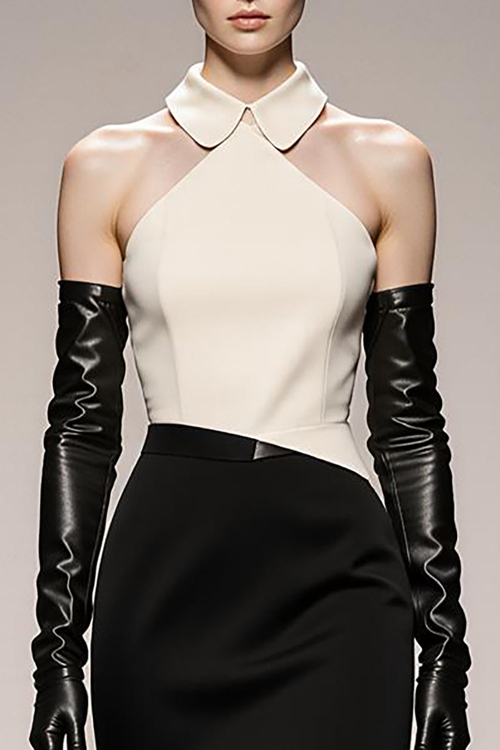 Halter Mermaid Black and White Formal Dress