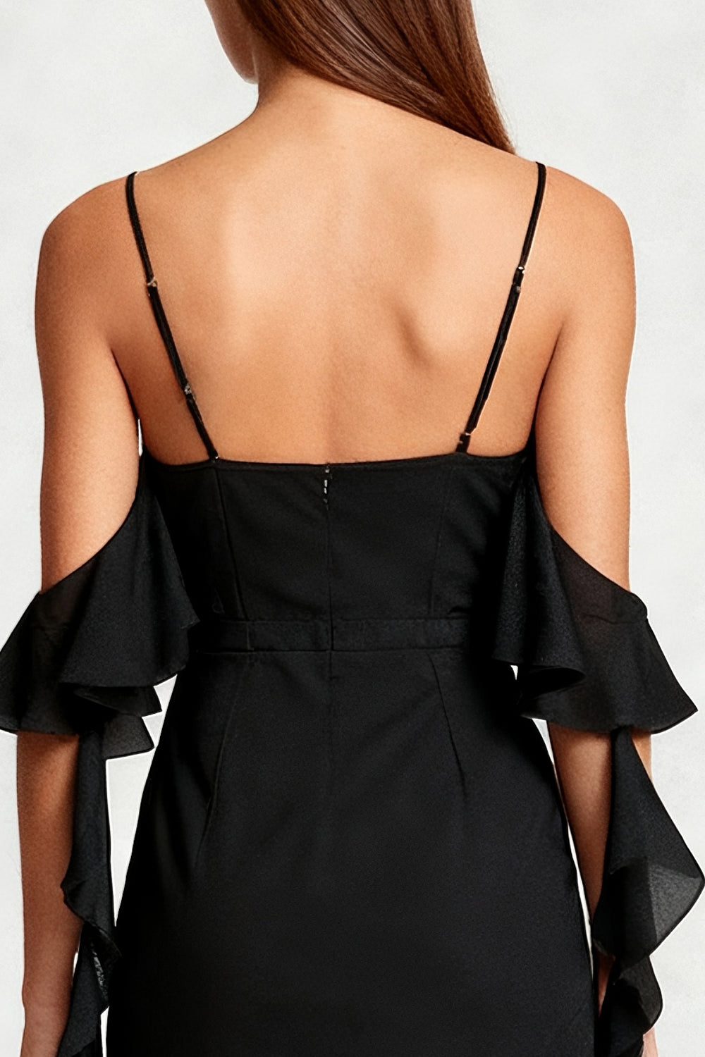 Bodycon Cold Shoulder Little Black Dress with Ruffles