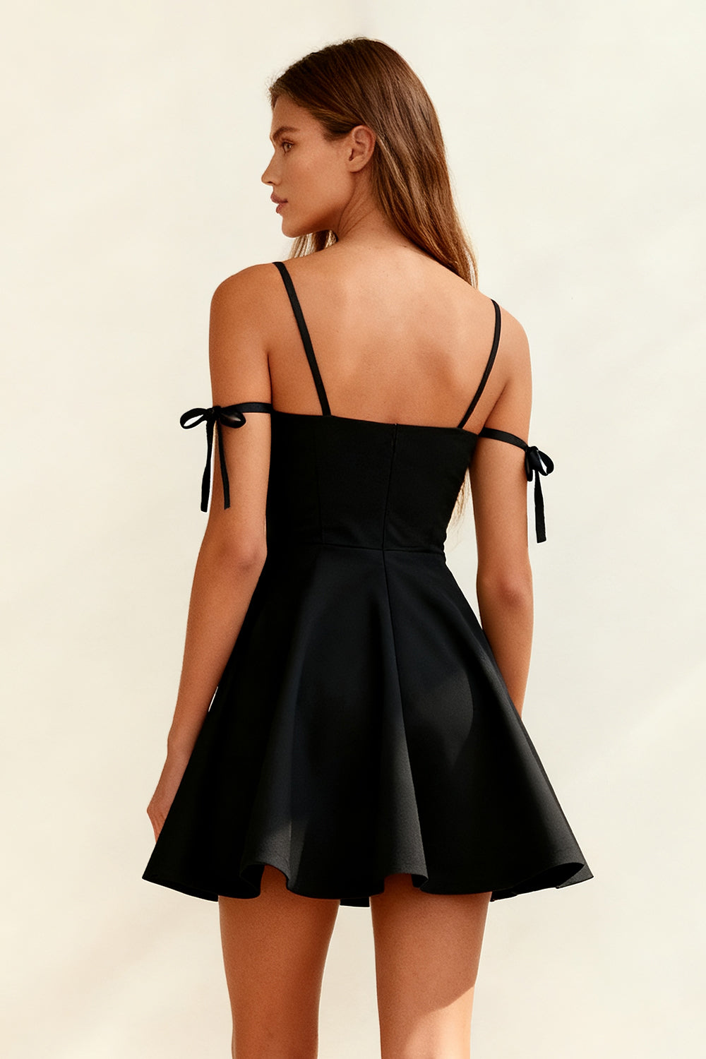 Spaghetti Straps A Line Little Black Dress with Bow